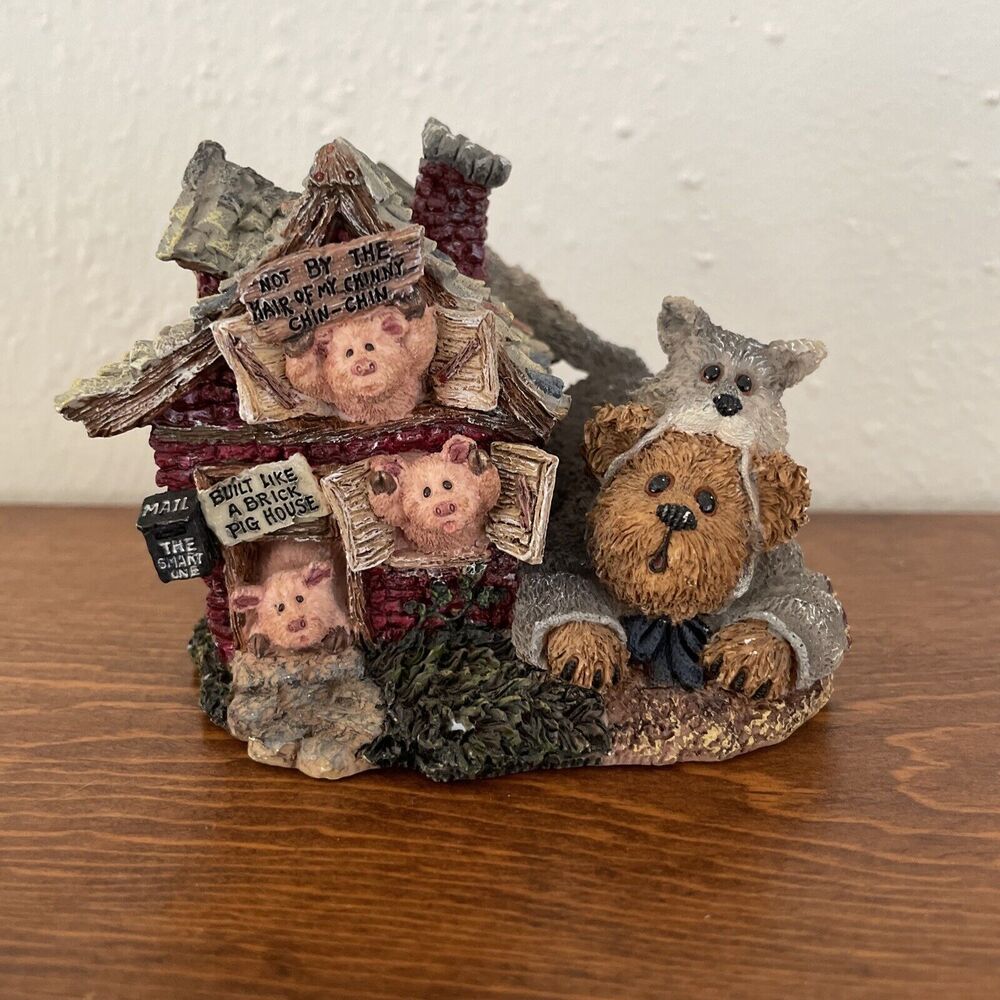 Boyds‎ Bears "Huff P. Wolf with Bacon Porkchop Hamlet" 3 Little Pigs house #2456